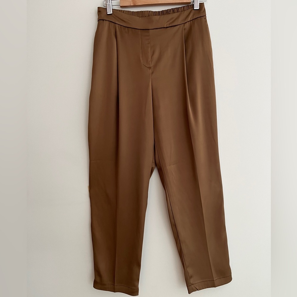 MAISON D'AMELIE Satin Pants Trousers Pleats Pockets Pull On Event Occasion Party